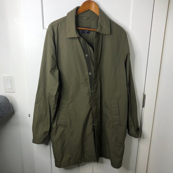 Abercrombie Fitch Trench Coat Mens Extra Large Olive Green Military Full Zip - Picture 1 of 8